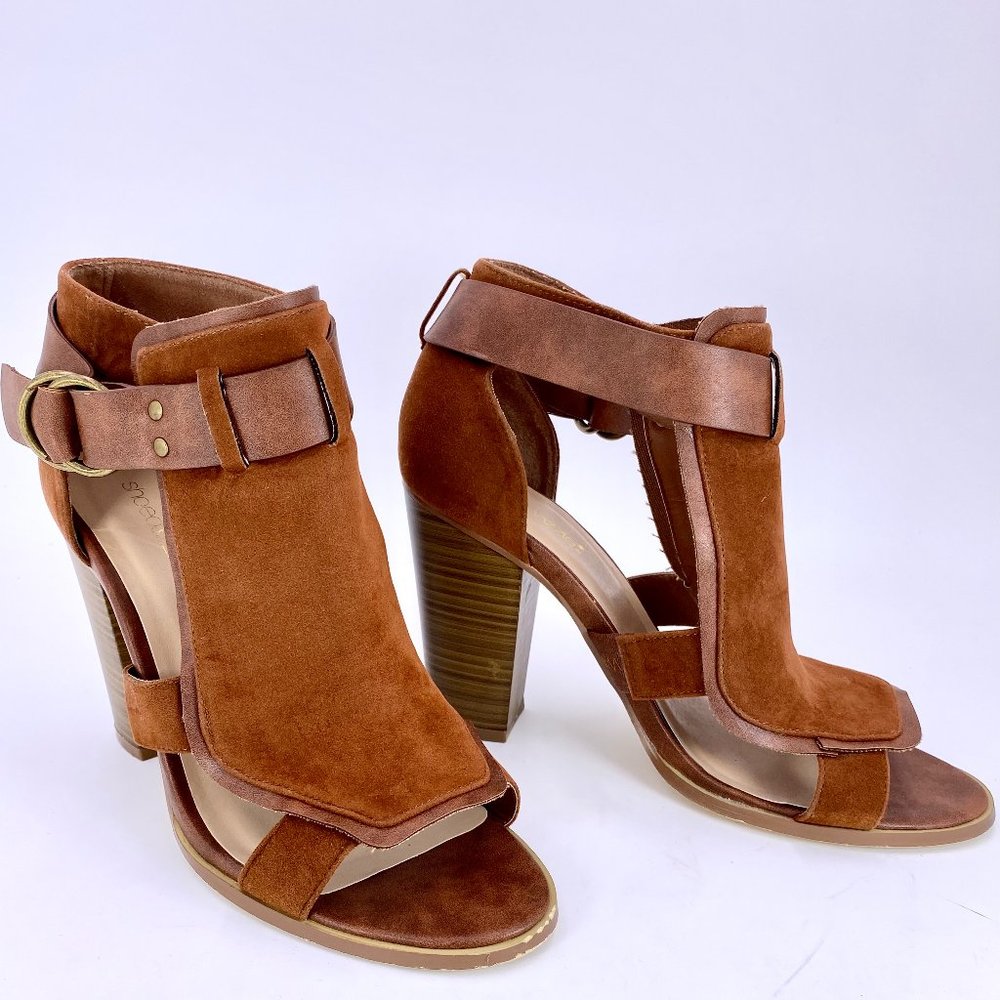 Shoe Dazzle Brown Suede-like 4-inch Block Heels